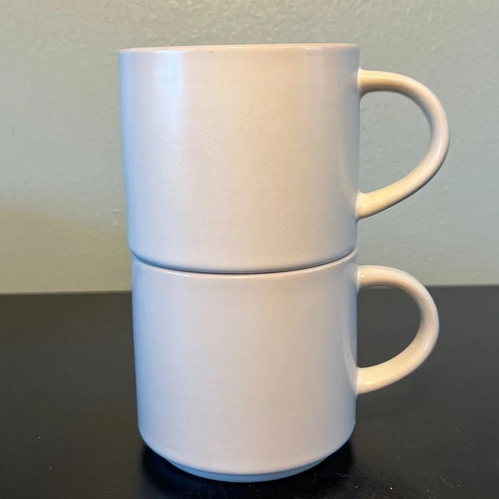 Pottery Barn MASON STONEWARE Ivory White Coffee Cups Mugs Set of 2 Stackable